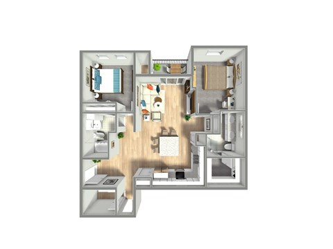 Floor plan for 2 beds, 2 baths, 1186 sqft